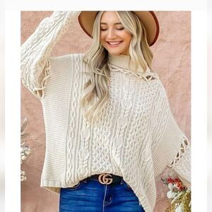 ANDTHEWHY Cable Knit Slouchy Sweater NEW!! Size Large Cottage Core Granola Girl